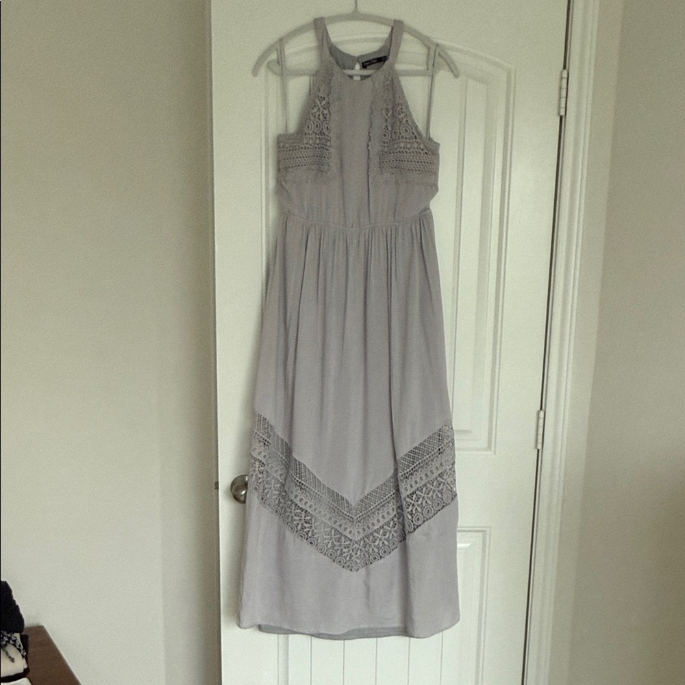 Doe & Rae Light Gray Lace Maxi Dress